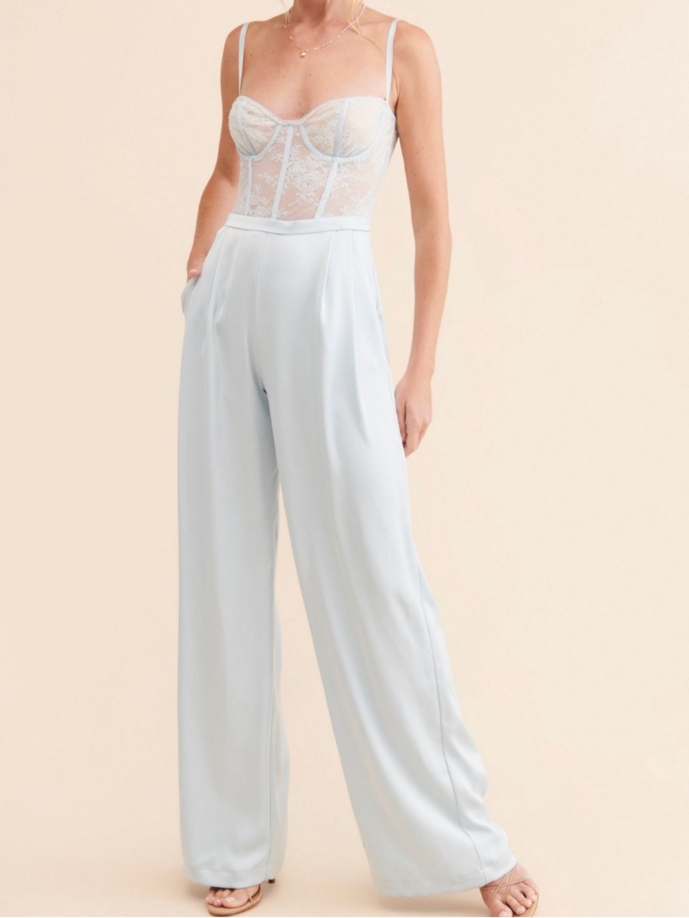 White Wide-Leg High-Waist Jumpsuit - Katie May